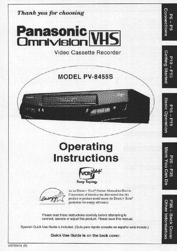 Mode d'emploi PANASONIC PV-8455S