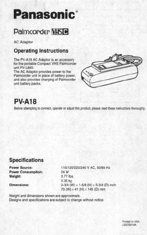 Mode d'emploi PANASONIC PV-A18