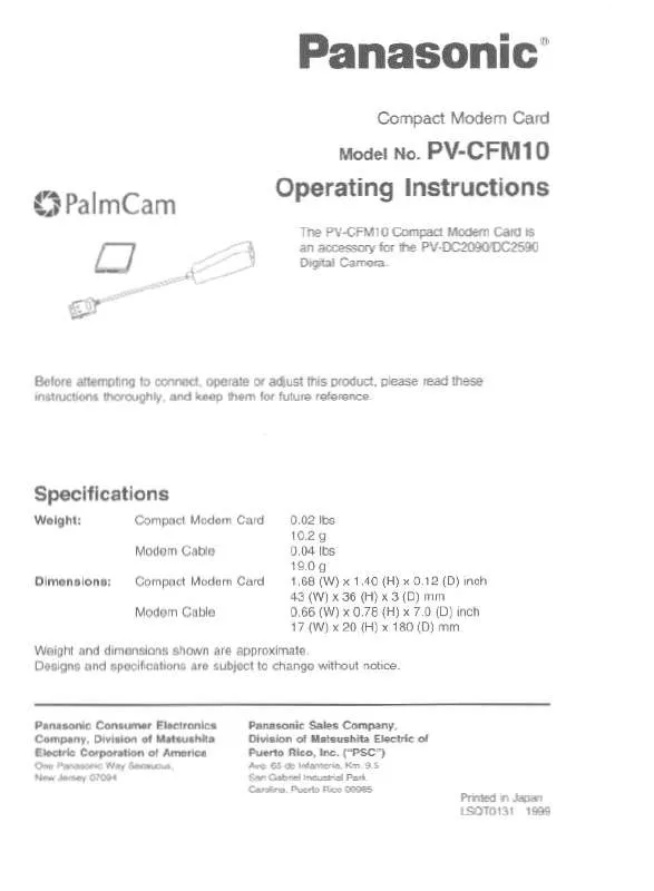 Mode d'emploi PANASONIC PV-CFM10