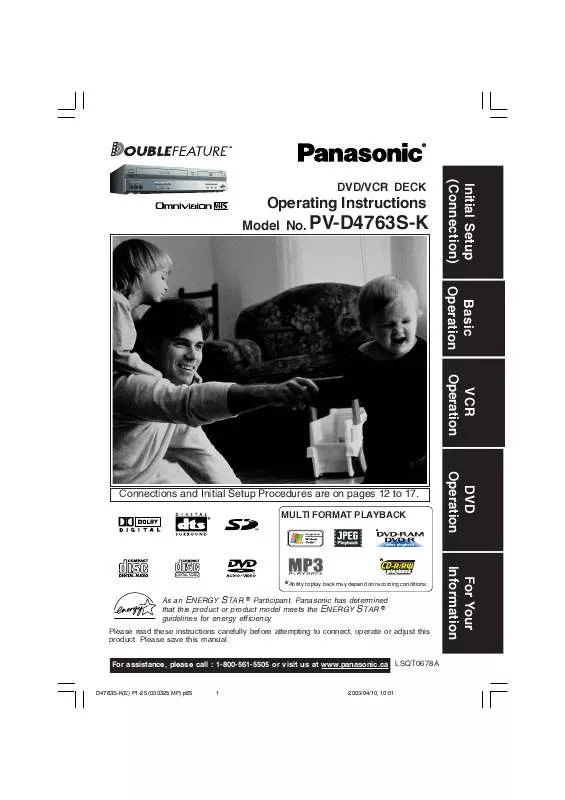 Mode d'emploi PANASONIC PV-D4763SK