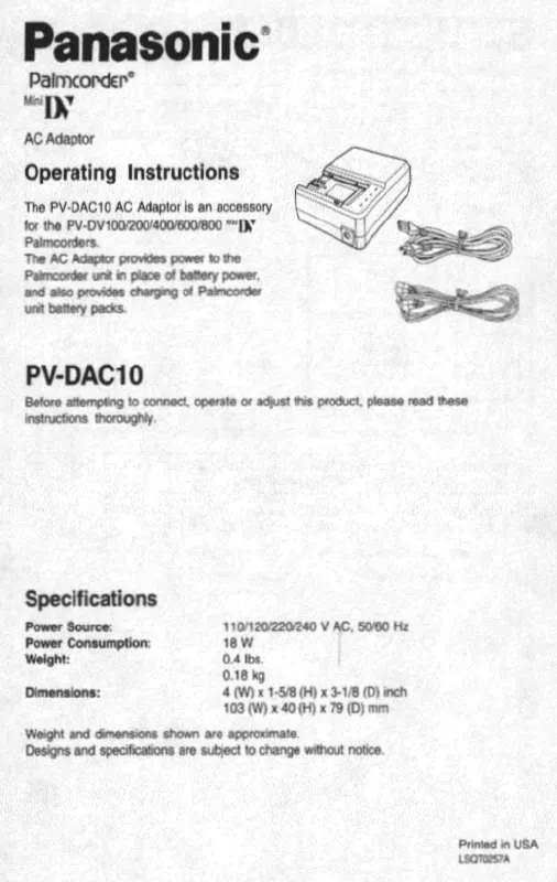 Mode d'emploi PANASONIC PV-DAC10