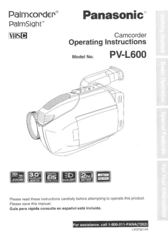 Mode d'emploi PANASONIC PV-L600