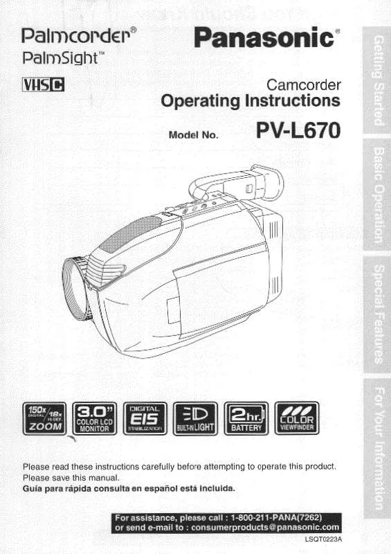 Mode d'emploi PANASONIC PV-L670