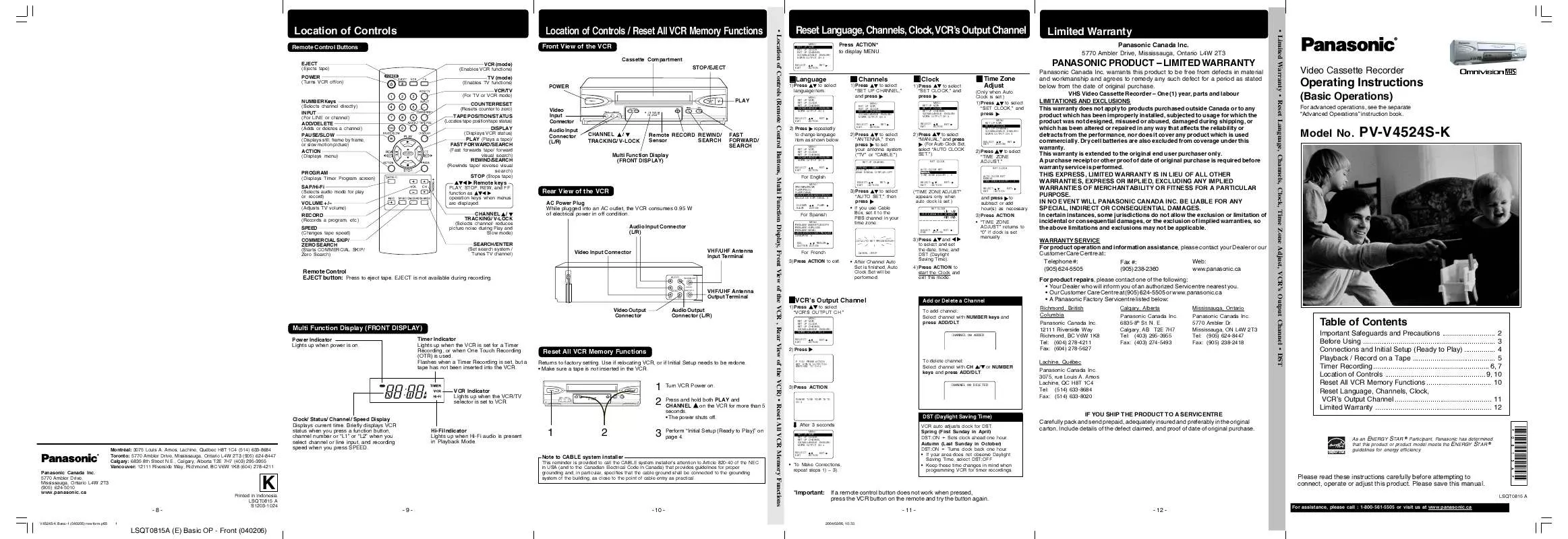 Mode d'emploi PANASONIC PV-V4524SK