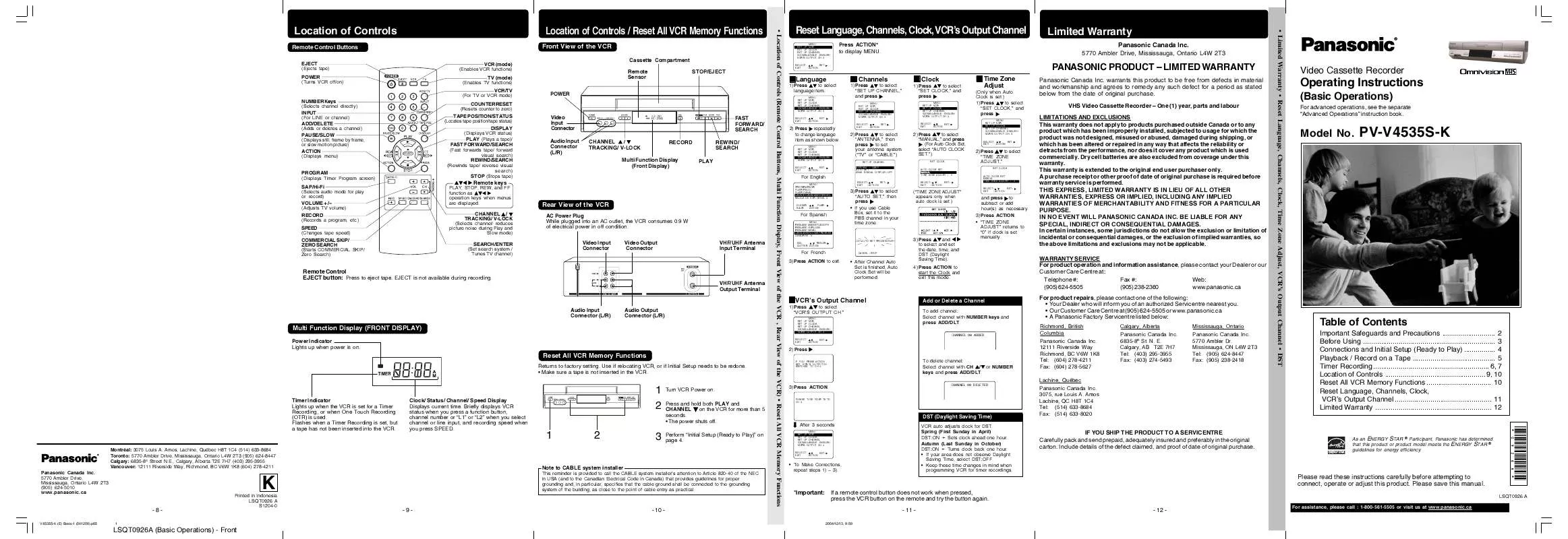 Mode d'emploi PANASONIC PV-V4535SK