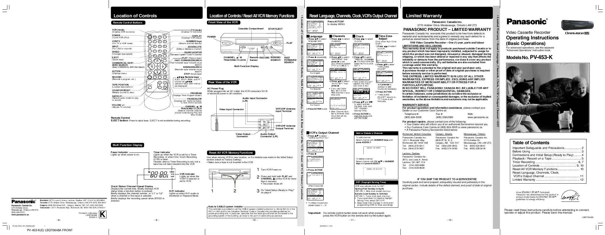 Mode d'emploi PANASONIC PV-V453K