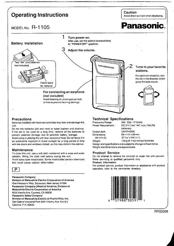 Mode d'emploi PANASONIC R1105