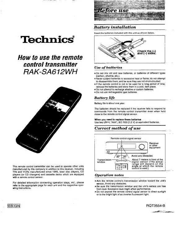 Mode d'emploi PANASONIC RAKSSA612WH