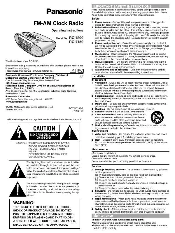 Mode d'emploi PANASONIC RC-7150