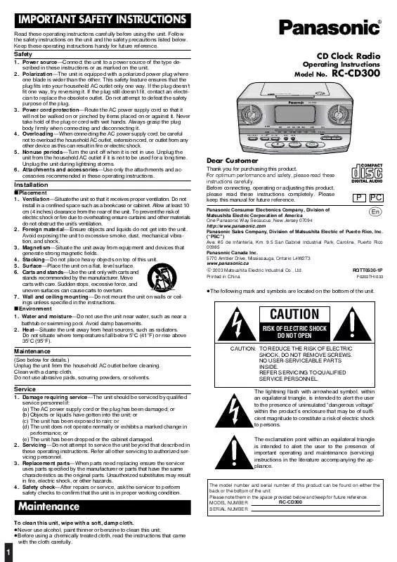 Mode d'emploi PANASONIC RC-CD300