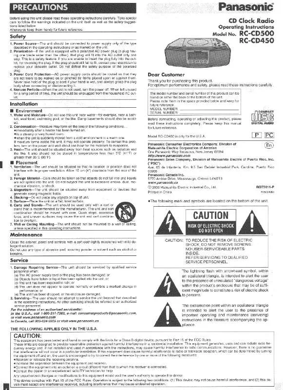 Mode d'emploi PANASONIC RC-CD450