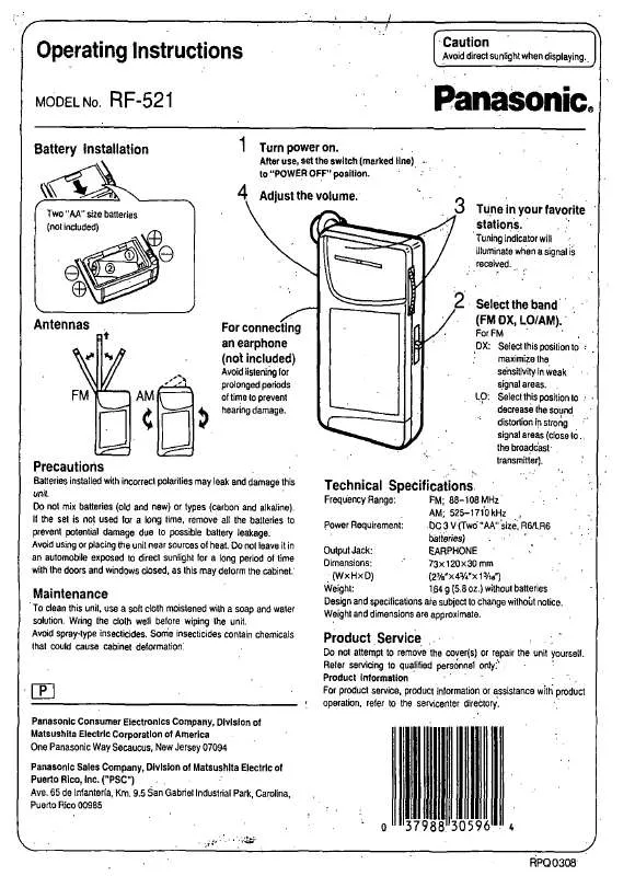 Mode d'emploi PANASONIC RF-521