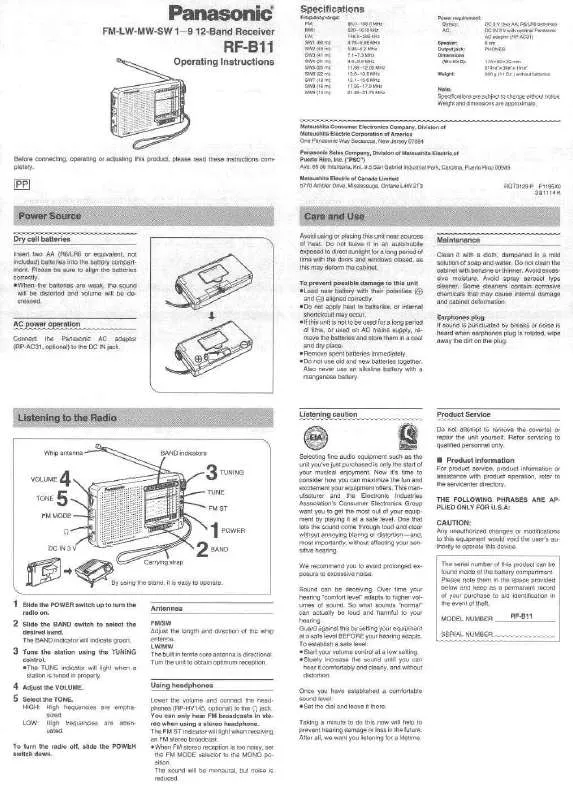 Mode d'emploi PANASONIC RF-B11EK