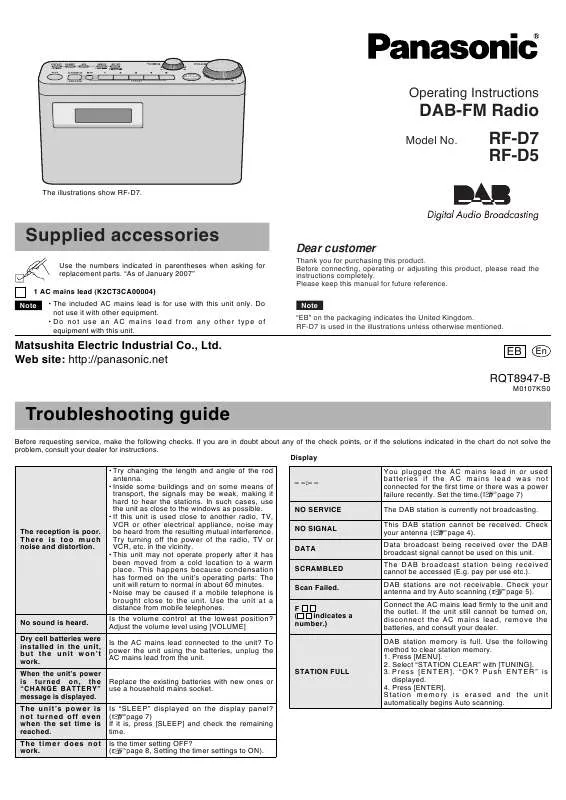 Mode d'emploi PANASONIC RF-D5