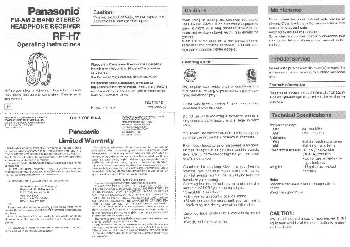 Mode d'emploi PANASONIC RF-H7