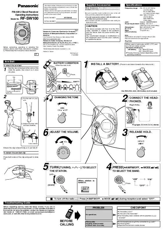 Mode d'emploi PANASONIC RF-SW100