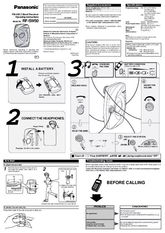 Mode d'emploi PANASONIC RF-SW50