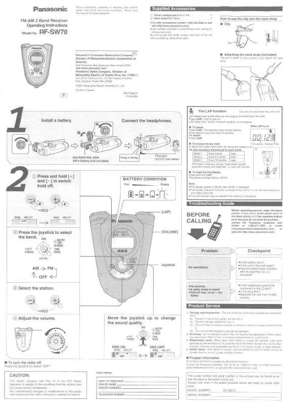 Mode d'emploi PANASONIC RF-SW70