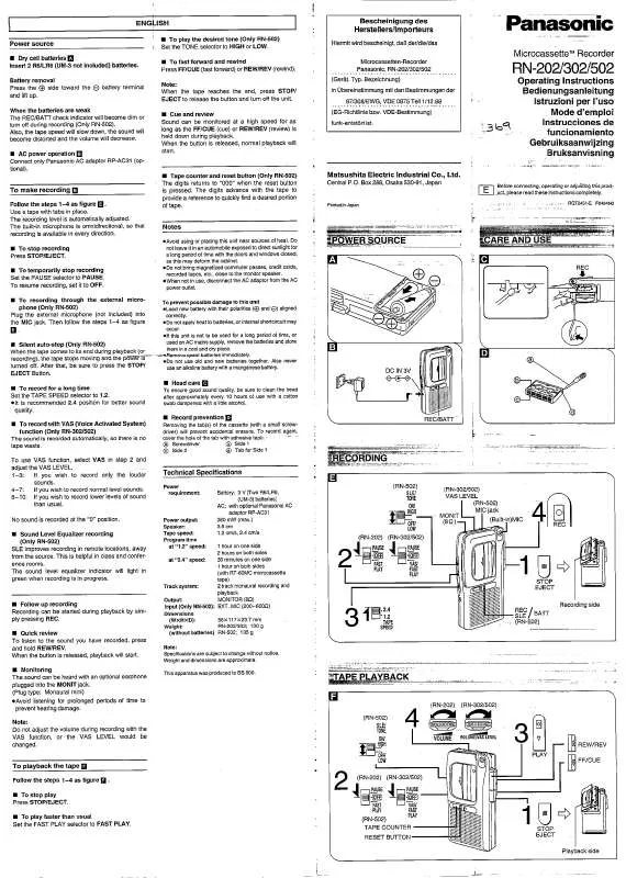 Mode d'emploi PANASONIC RN202