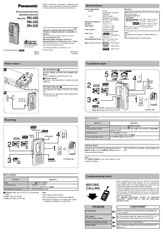 Mode d'emploi PANASONIC RN305