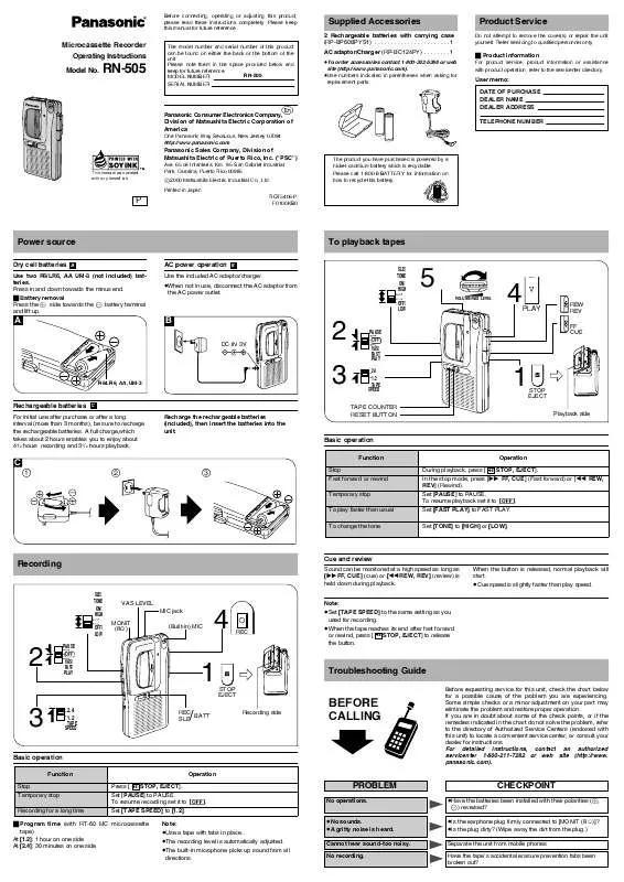 Mode d'emploi PANASONIC RN505