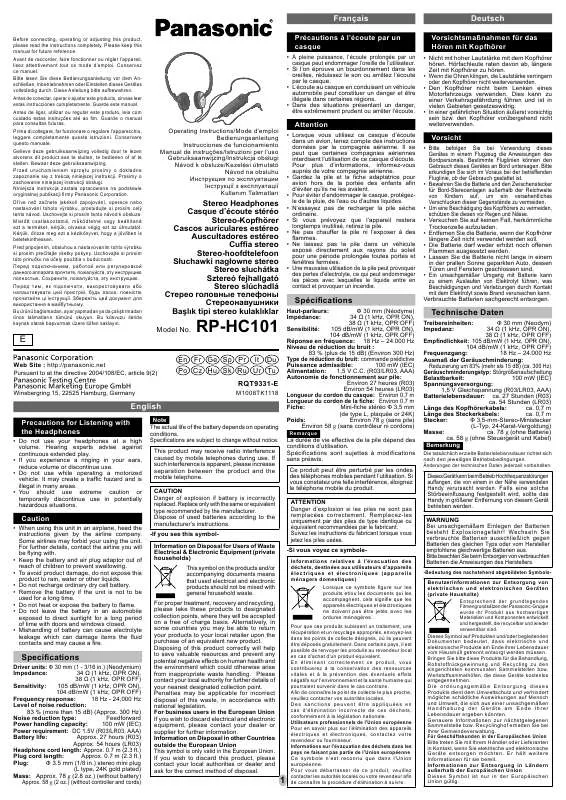 Mode d'emploi PANASONIC RP-HC101