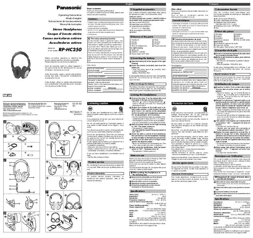 Mode d'emploi PANASONIC RP-HC250