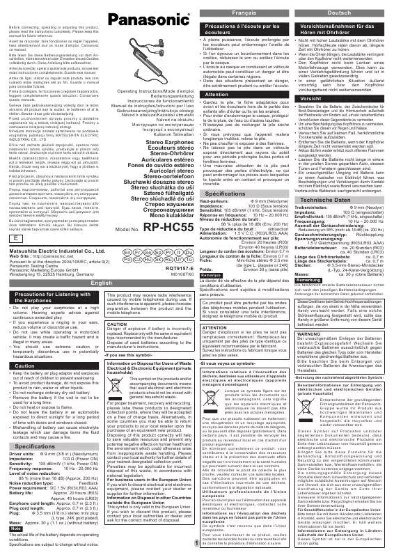 Mode d'emploi PANASONIC RP-HC55