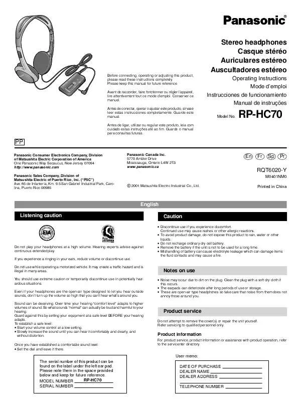 Mode d'emploi PANASONIC RP-HC70