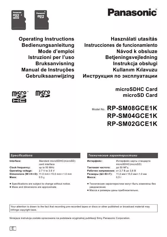 Mode d'emploi PANASONIC RP-SM02GCE1K