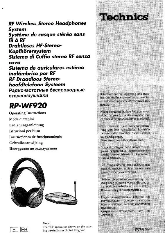 Mode d'emploi PANASONIC RP-WF920