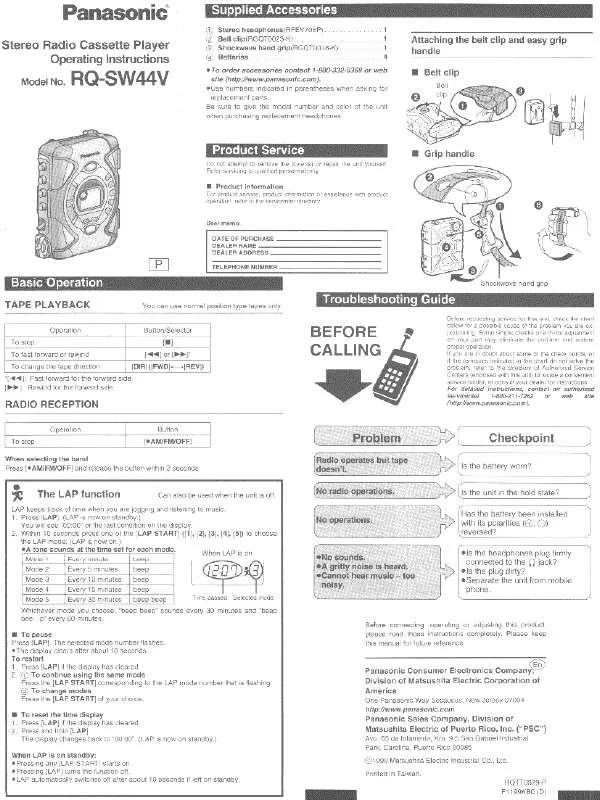 Mode d'emploi PANASONIC RQ-SW44