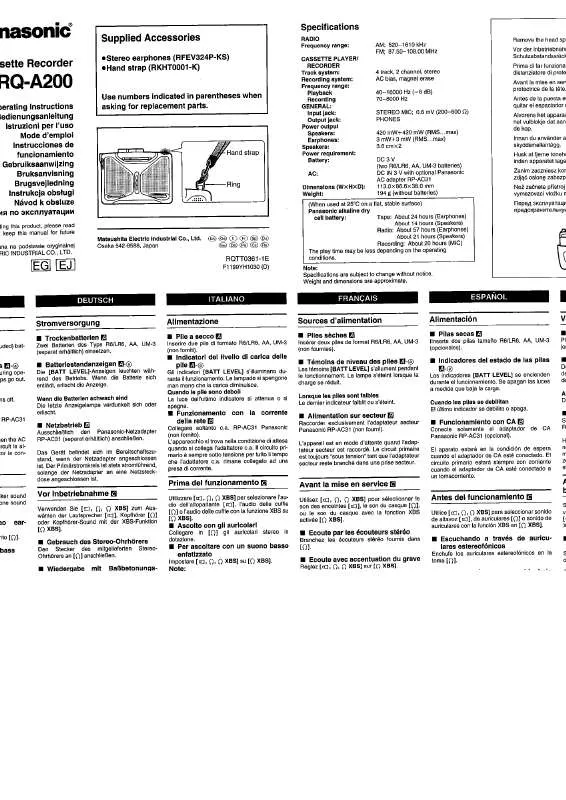 Mode d'emploi PANASONIC RQ-A200