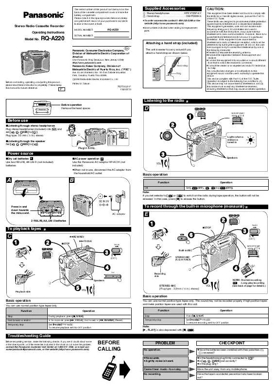 Mode d'emploi PANASONIC RQ-A220P