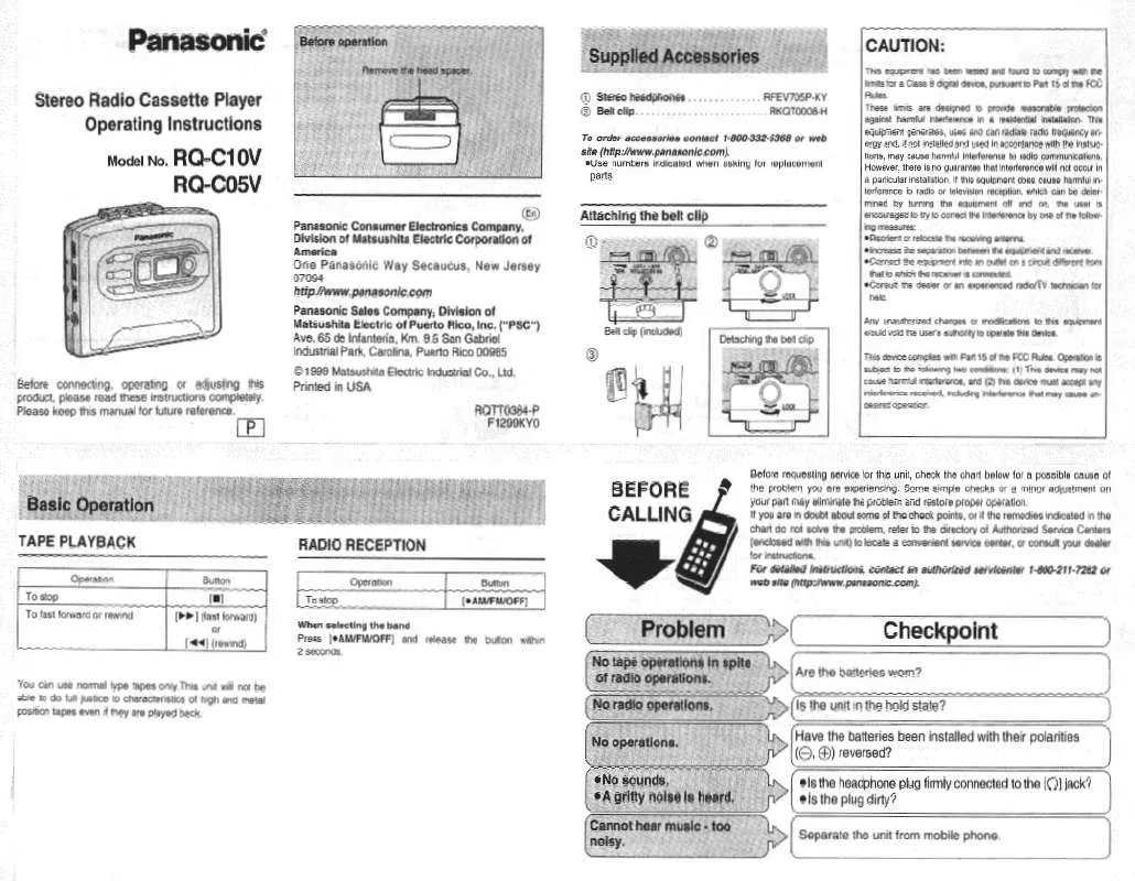 Mode d'emploi PANASONIC RQ-C05V