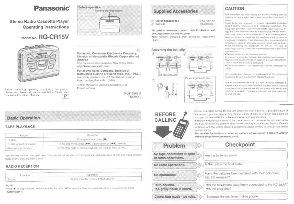 Mode d'emploi PANASONIC RQ-CR15V