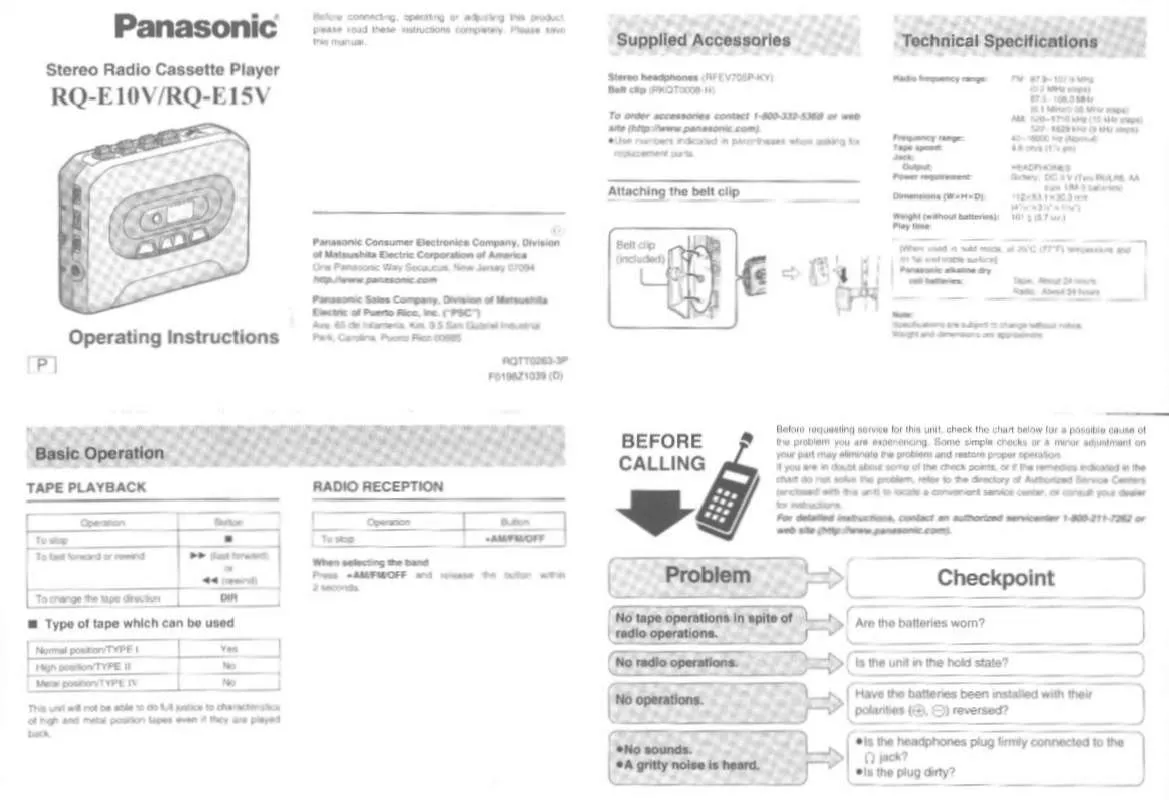 Mode d'emploi PANASONIC RQ-E10V