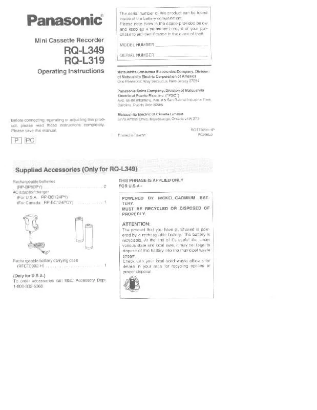 Mode d'emploi PANASONIC RQ-L319