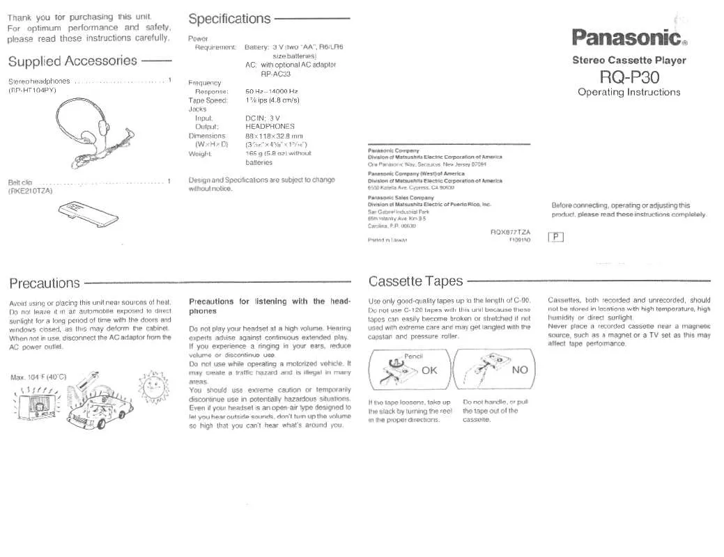 Mode d'emploi PANASONIC RQ-P30