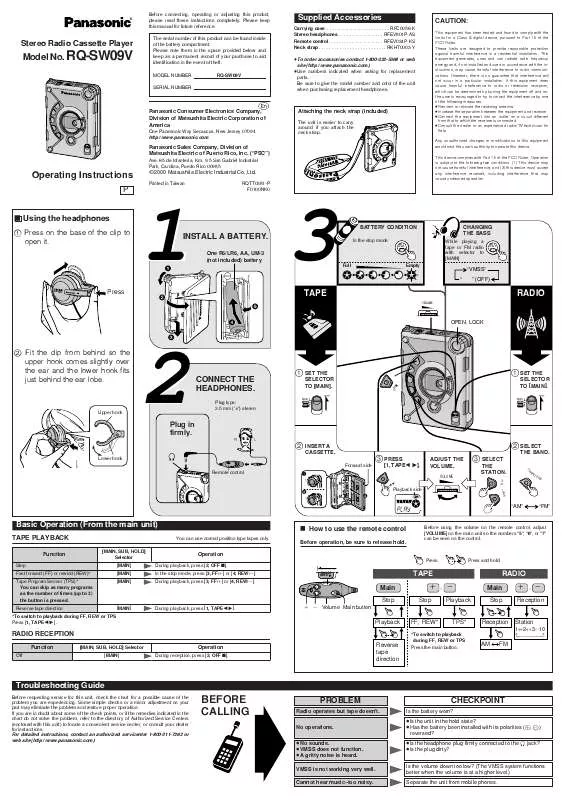 Mode d'emploi PANASONIC RQ-SW09V