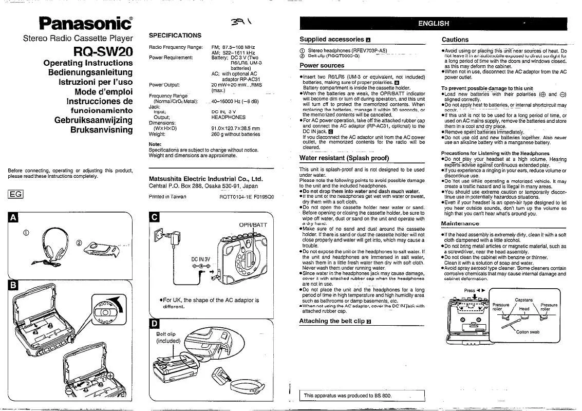 Mode d'emploi PANASONIC RQ-SW20