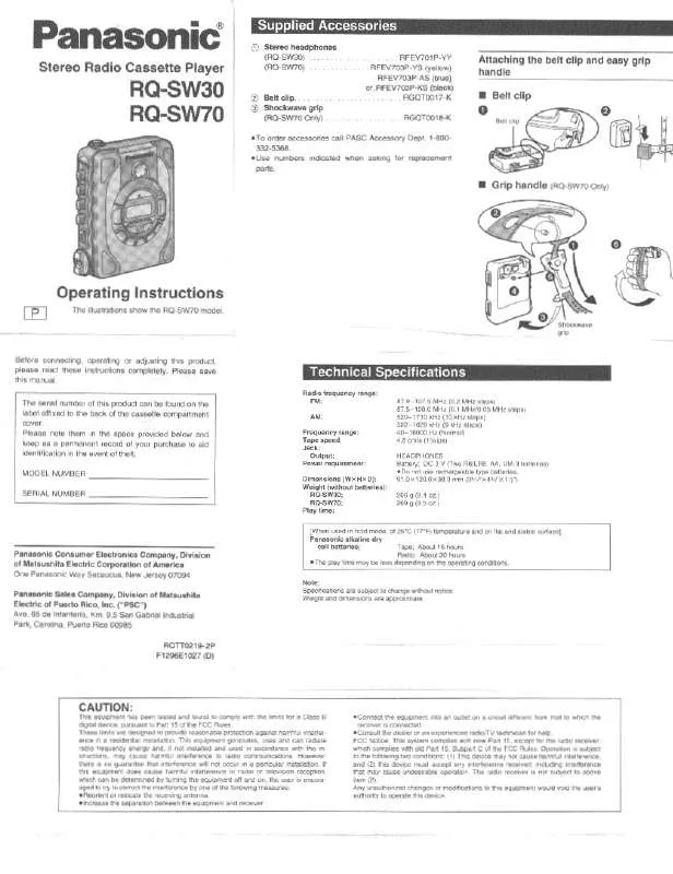 Mode d'emploi PANASONIC RQ-SW30