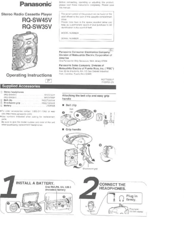 Mode d'emploi PANASONIC RQ-SW35V