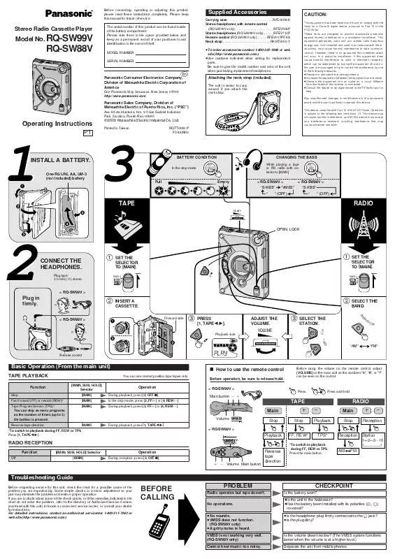 Mode d'emploi PANASONIC RQ-SW88V