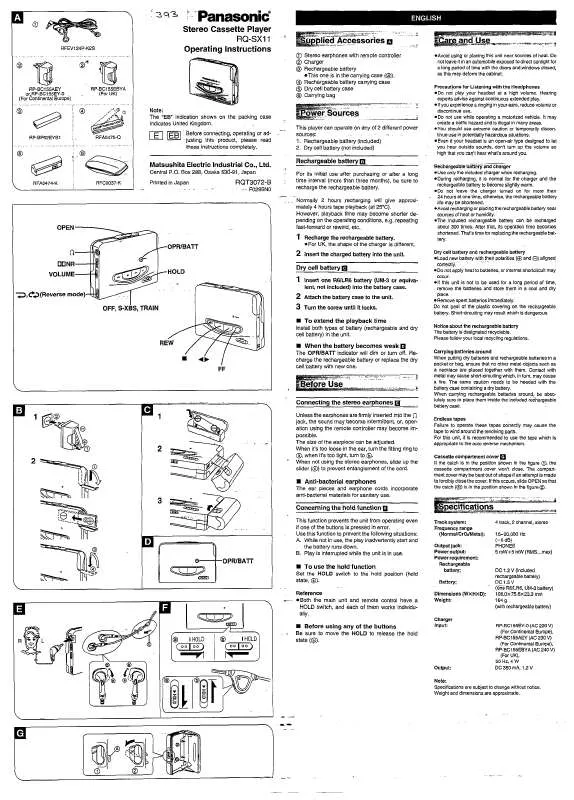 Mode d'emploi PANASONIC RQ-SX11