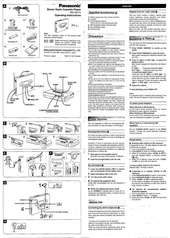 Mode d'emploi PANASONIC RQ-SX1V