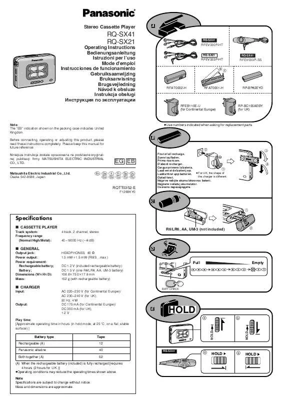 Mode d'emploi PANASONIC RQ-SX21