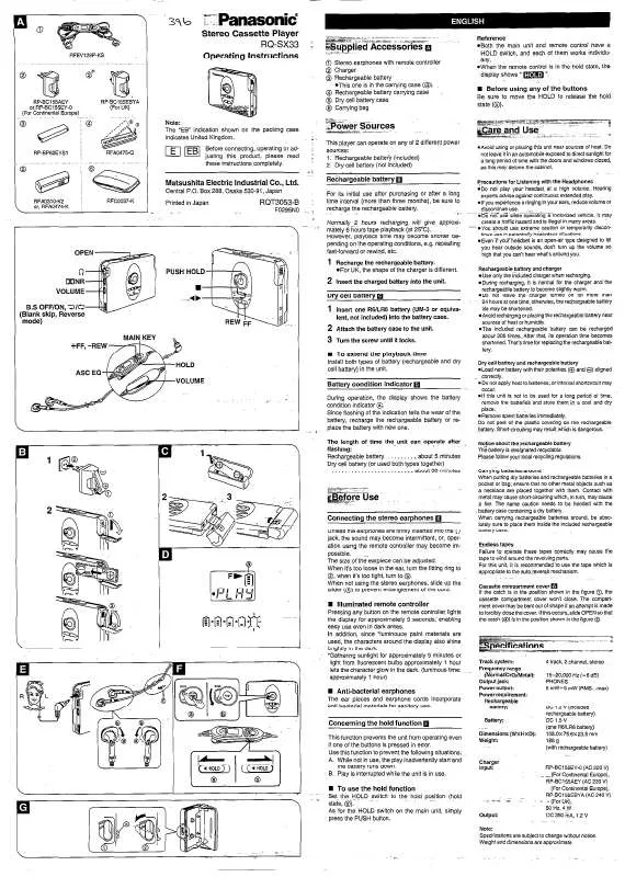 Mode d'emploi PANASONIC RQ-SX33