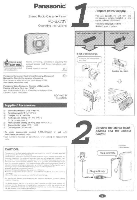 Mode d'emploi PANASONIC RQ-SX70V