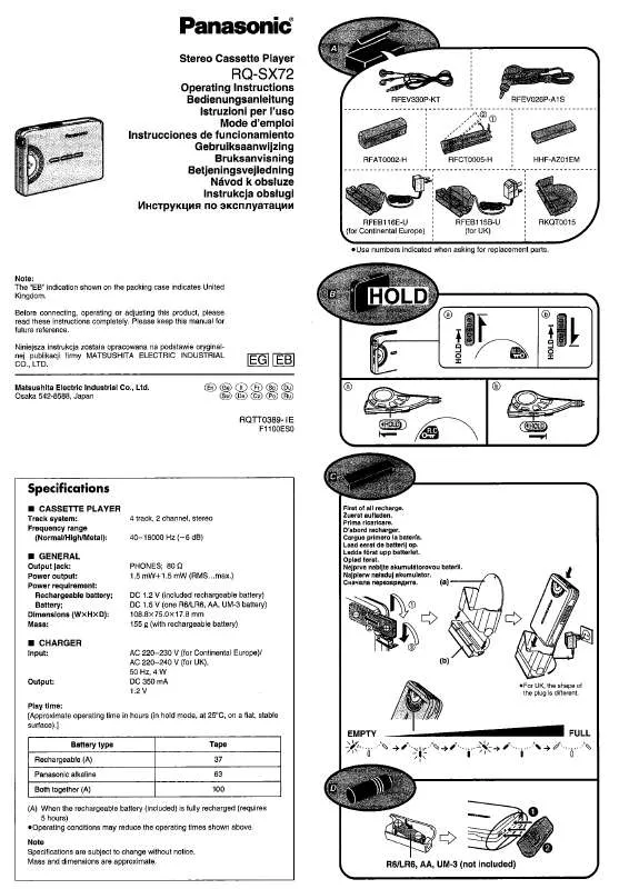 Mode d'emploi PANASONIC RQ-SX72